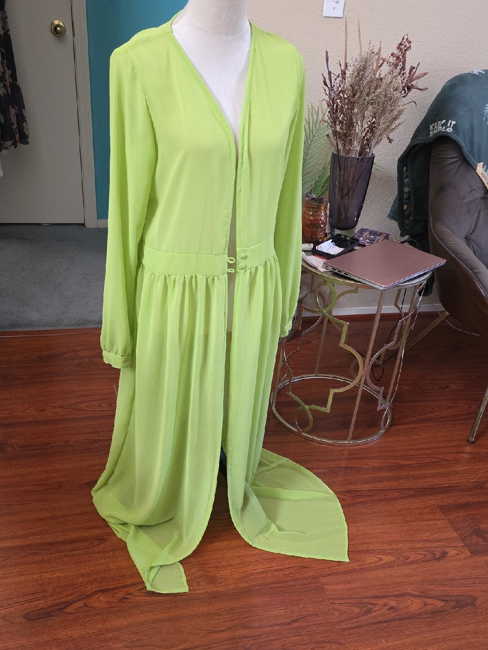 Lightweight Lime Green Long Sleeve Maxi Duster Kimono